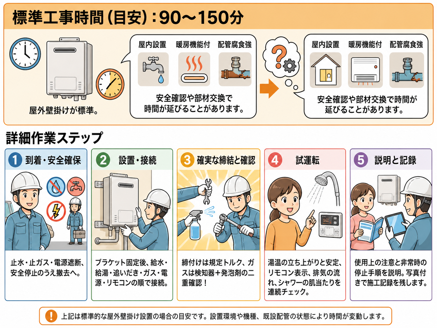 給湯器交換工事の流れ（作業工程）の解説画像